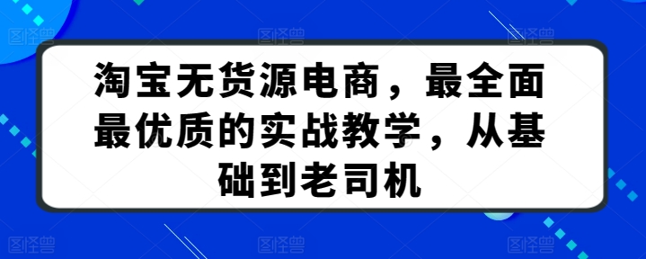 淘宝无货源电商，最全面最优质的实战教学，从基础到老司机-88共享