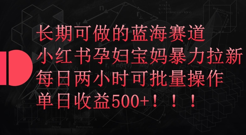 长期可做的蓝海赛道，小红书孕妇宝妈暴力拉新玩法，每日两小时可批量操作，单日收益500+【揭秘】-88共享