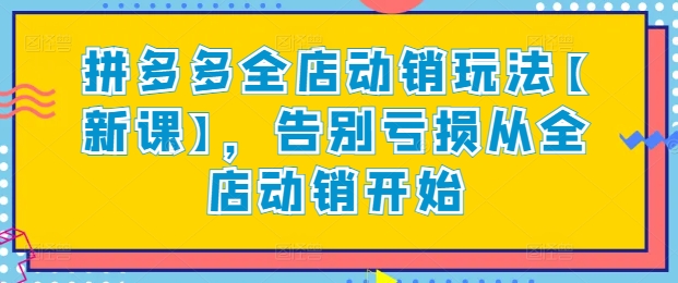 拼多多全店动销玩法【新课】，告别亏损从全店动销开始-88共享