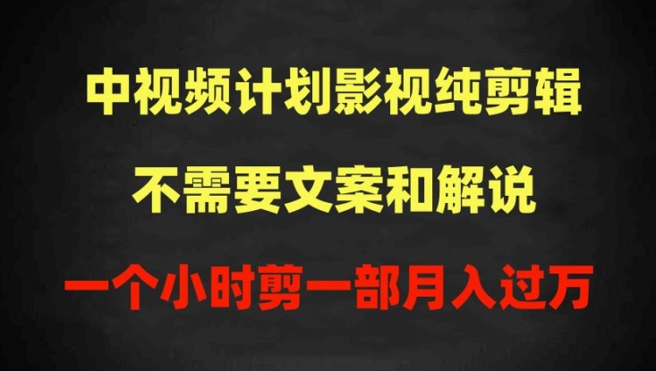中视频计划影视纯剪辑，不需要文案和解说，一个小时剪一部，100%过原创月入过万【揭秘】-88共享