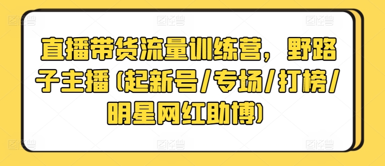 直播带货流量训练营，野路子主播(起新号/专场/打榜/明星网红助博)-88共享