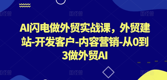 AI闪电做外贸实战课，​外贸建站-开发客户-内容营销-从0到3做外贸AI-88共享