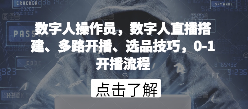 数字人操作员，数字人直播搭建、多路开播、选品技巧，0-1开播流程-88共享