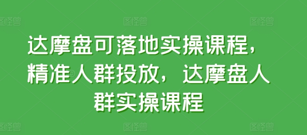 达摩盘可落地实操课程，精准人群投放，达摩盘人群实操课程-88共享