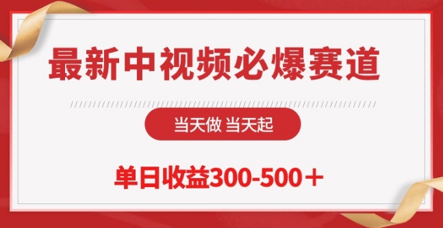 最新中视频必爆赛道，当天做当天起，单日收益300-500+【揭秘】-88共享