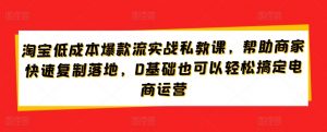淘宝低成本爆款流实战私教课，帮助商家快速复制落地，0基础也可以轻松搞定电商运营-88共享