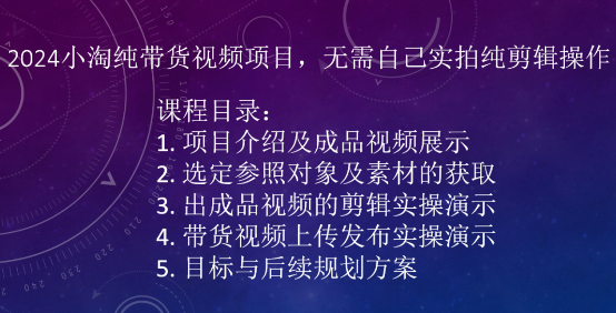2024小淘纯带货视频项目，无需自己实拍纯剪辑操作-88共享