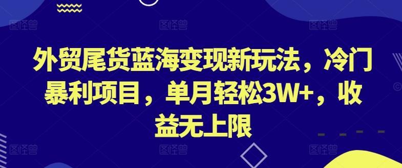 外贸尾货蓝海变现新玩法，冷门暴利项目，单月轻松3W+，收益无上限【揭秘】-88共享