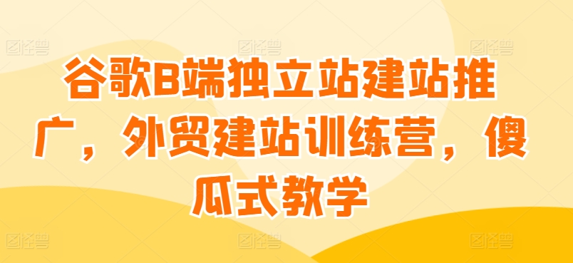 谷歌B端独立站建站推广，外贸建站训练营，傻瓜式教学-88共享