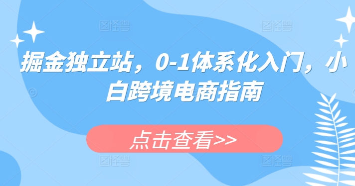 掘金独立站，0-1体系化入门，小白跨境电商指南-88共享