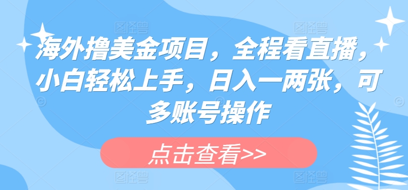 海外撸美金项目，全程看直播，小白轻松上手，日入一两张，可多账号操作【揭秘】-88共享