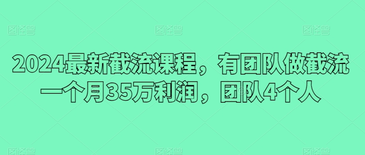 2024最新截流课程，有团队做截流一个月35万利润，团队4个人-88共享