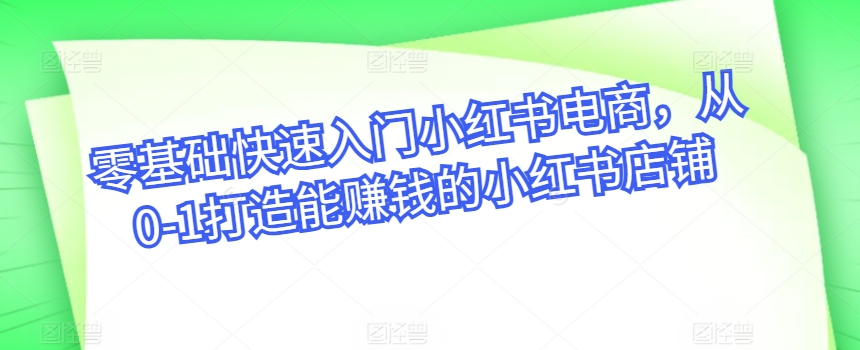 零基础快速入门小红书电商，从0-1打造能赚钱的小红书店铺-88共享