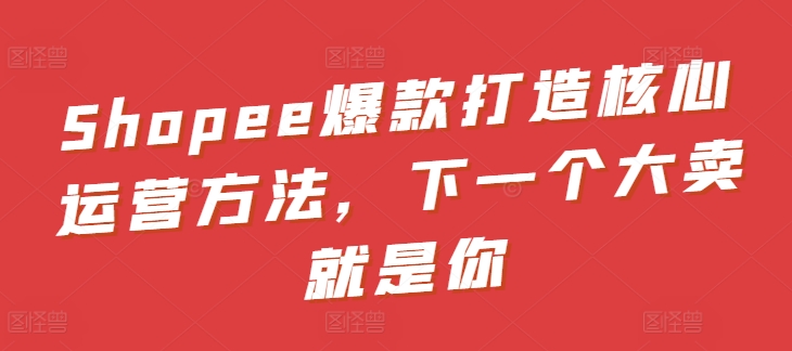 Shopee爆款打造核心运营方法，下一个大卖就是你-88共享