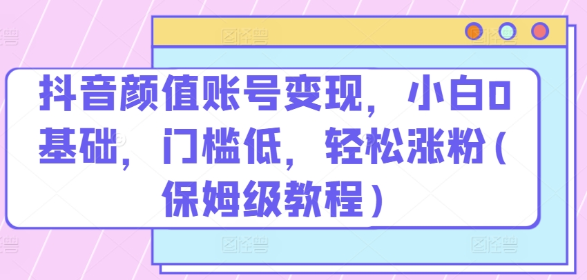 抖音颜值账号变现，小白0基础，门槛低，​轻松涨粉(保姆级教程)【揭秘】-88共享
