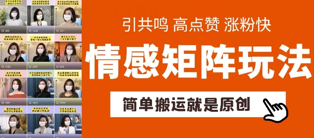 简单搬运，情感矩阵玩法，涨粉速度快，可带货，可起号【揭秘】-88共享