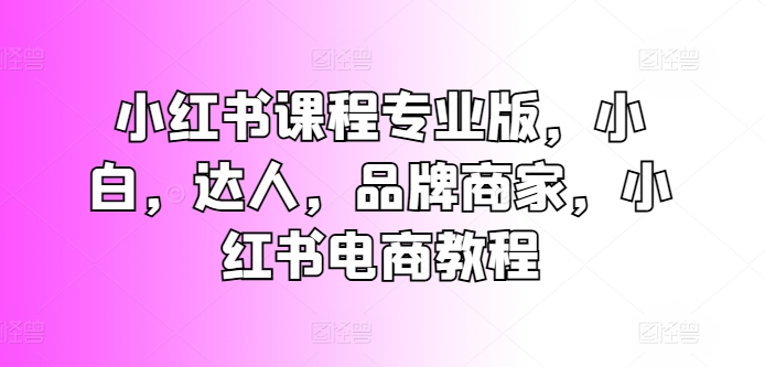 小红书课程专业版，小白，达人，品牌商家，小红书电商教程-88共享