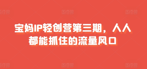 宝妈IP轻创营第三期，人人都能抓住的流量风口-88共享