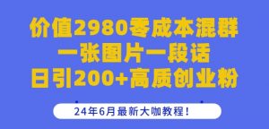 价值2980零成本混群一张图片一段话日引200+高质创业粉，24年6月最新大咖教程【揭秘】-88共享