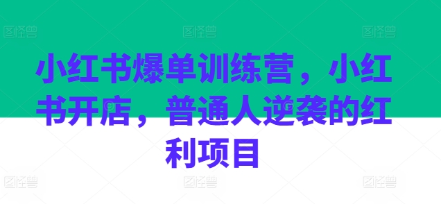 小红书爆单训练营，小红书开店，普通人逆袭的红利项目-88共享
