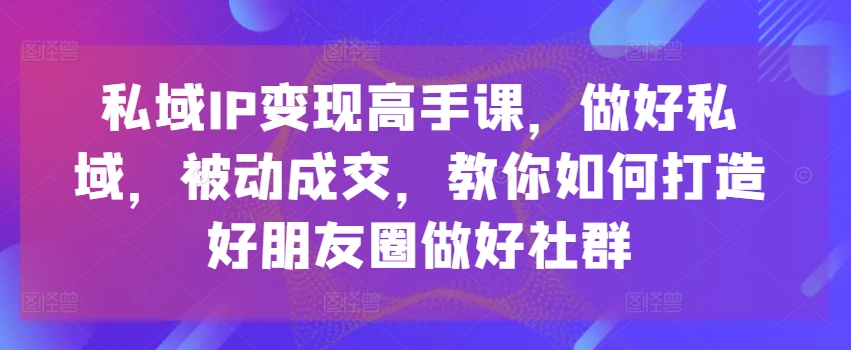 私域IP变现高手课，做好私域，被动成交，教你如何打造好朋友圈做好社群-88共享