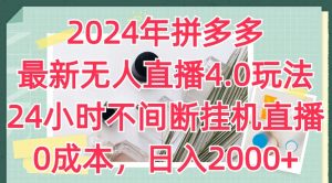 2024年拼多多最新无人直播4.0玩法,24小时不间断挂机直播,0成本,日入2k【揭秘】-88共享