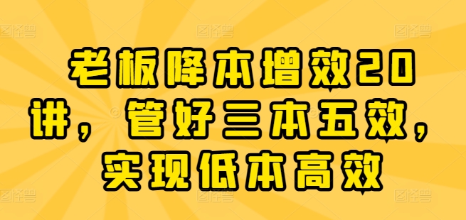 老板降本增效20讲，管好三本五效，实现低本高效-88共享