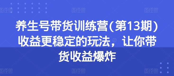 养生号带货训练营(第13期)收益更稳定的玩法，让你带货收益爆炸-88共享