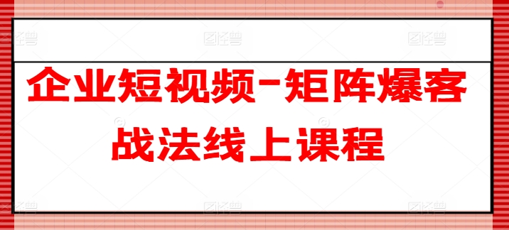 企业短视频-矩阵爆客战法线上课程-88共享