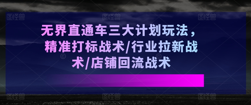 无界直通车三大计划玩法，精准打标战术/行业拉新战术/店铺回流战术-88共享
