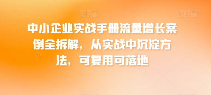 中小企业实战手册流量增长案例全拆解，从实战中沉淀方法，可复用可落地-88共享
