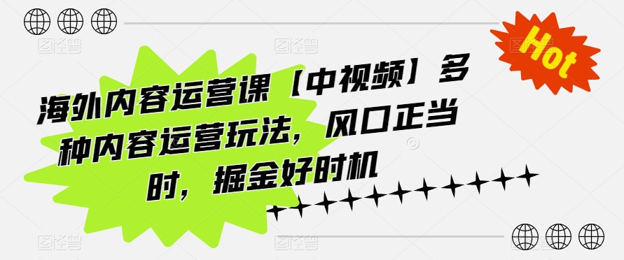 海外内容运营课【中视频】多种内容运营玩法，风口正当时，掘金好时机-88共享