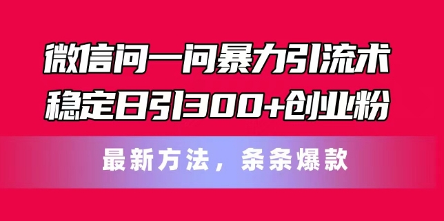 微信问一问暴力引流术，稳定日引300+创业粉，最新方法，条条爆款【揭秘】-88共享