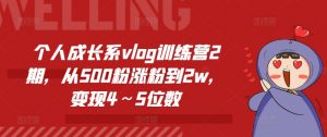 个人成长系vlog训练营2期,从500粉涨粉到2w,变现4~5位数-88共享