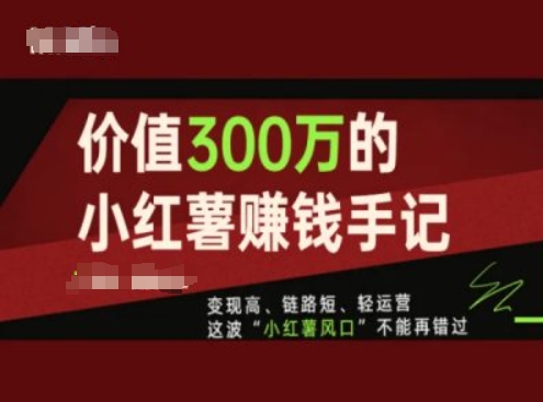 价值300万的小红书赚钱手记，变现高、链路短、轻运营，这波“小红薯风口”不能再错过-88共享