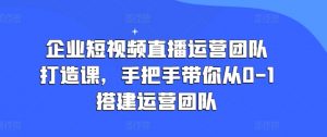 企业短视频直播运营团队打造课,手把手带你从0-1搭建运营团队-88共享