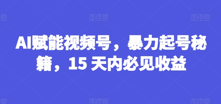 AI赋能视频号，暴力起号秘籍，15 天内必见收益【揭秘】-88共享