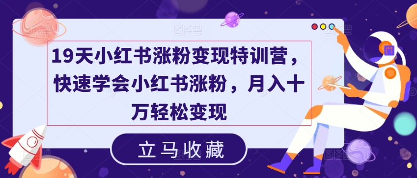 19天小红书涨粉变现特训营，快速学会小红书涨粉，月入十万轻松变现-88共享