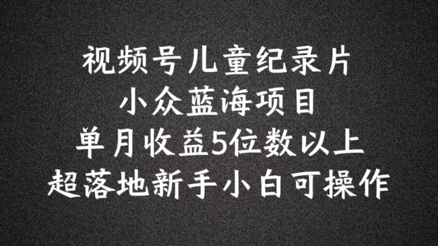 2024蓝海项目视频号儿童纪录片科普，单月收益5位数以上，新手小白可操作【揭秘】-88共享