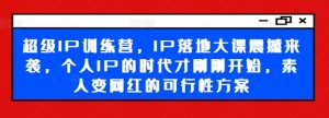 超级IP训练营，IP落地大课震撼来袭，个人IP的时代才刚刚开始，素人变网红的可行性方案-88共享