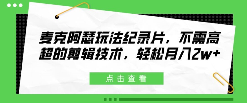 麦克阿瑟玩法纪录片，不需高超的剪辑技术，轻松月入2w+【揭秘】-88共享