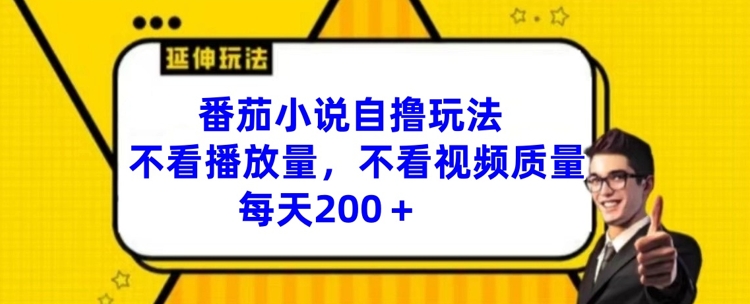 番茄小说自撸玩法，不看播放量，不看视频质量，每天200+【揭秘】-88共享