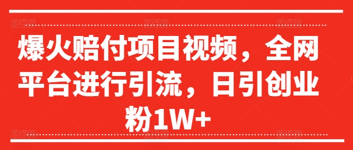 爆火赔付项目视频，全网平台进行引流，日引创业粉1W+【揭秘】-88共享