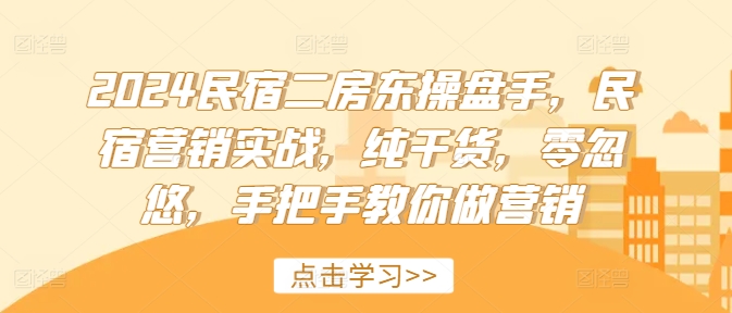 2024民宿二房东操盘手，民宿营销实战，纯干货，零忽悠，手把手教你做营销-88共享