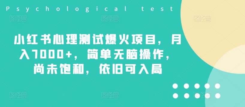 小红书心理测试爆火项目，月入7000+，简单无脑操作，尚未饱和，依旧可入局-88共享