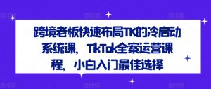 跨境老板快速布局TK的冷启动系统课,TikTok全案运营课程,小白入门最佳选择-88共享