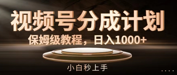 视频号分成计划保姆级教程，日入1K，小白秒上手【揭秘】-88共享