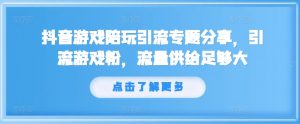 抖音游戏陪玩引流专题分享，引流游戏粉，流量供给足够大-88共享