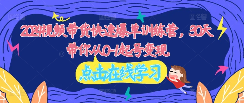 2024视频带货快速爆单训练营，30天带你从0-1起号变现-88共享