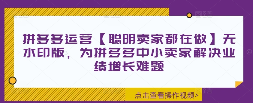 拼多多运营【聪明卖家都在做】无水印版，为拼多多中小卖家解决业绩增长难题-88共享